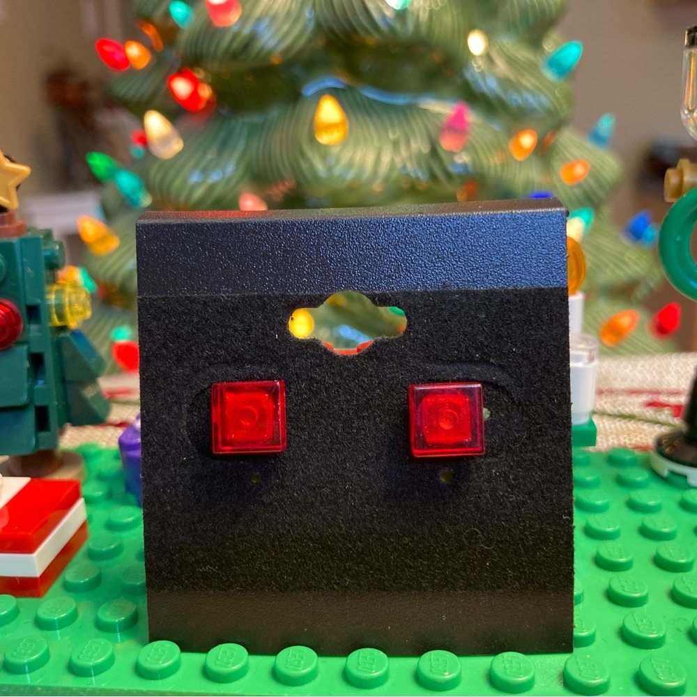 Translucent Red Lego Earrings (Flat)